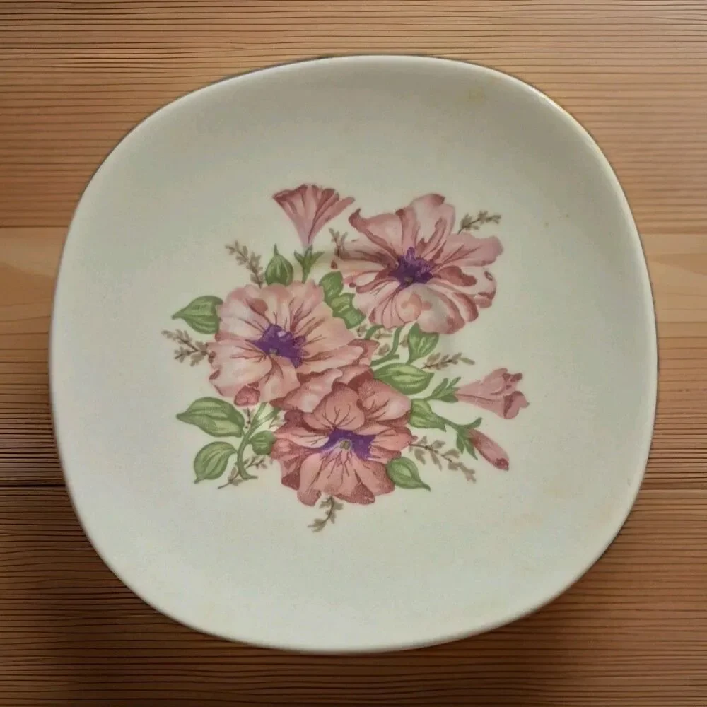 Vintage Taylor Smith Taylor Conversion Pink Flowers Saucer 2-54 USA No Chips